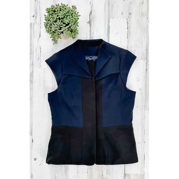 Navy & Black Structured Button Front Top size 14 Large - Picture 2 of 9